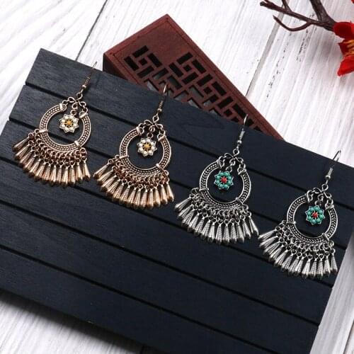 SHUANGR Women Boho Tassel Chandelier Dangle Hook Earrings Gypsy Vintage Ethnic Female Jewelry Ornaments Accessories