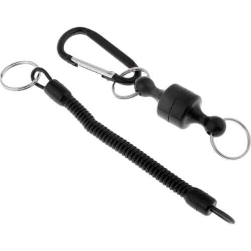 Steel Wire Fishing Coiled Lanyard W/ Magnetic Net Release & Buckle