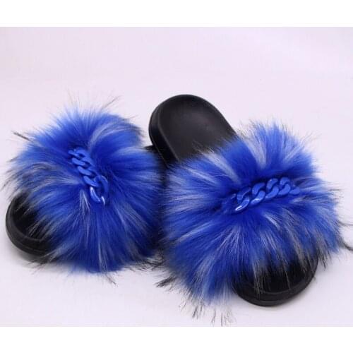 Chain Slippers Ladies 2021new Fur Slippers Womens With Chain Slippers Luxury Women Furry Slides House Summer Crystal Sandals