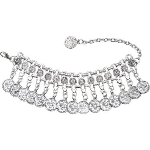 Vintage Tibetan Silver Color Metal Coin Tassel Bracelets for Women Boho Statement Party Jewelry Gypsy Tribal Turkish Gift