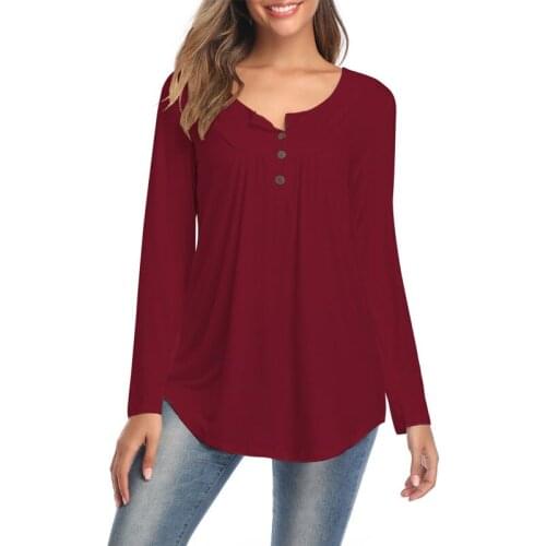Women Solid V Neck Long Sleeve Loose Casual T-shirts Blouse Shirts Tops Female Clothing