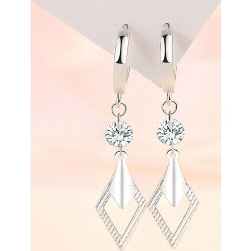 Chic Geometric Crystal Drop Earrings for Women 18k White Gold Silver Color Jewelry Diamond Chic Brincos Trendy Accessories Gifts