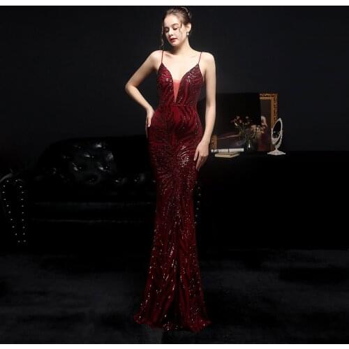 2021 New Sequined Fishtail Long Dress Performance Banquet Etiquette Evening Dress Formal Dress Women Elegant