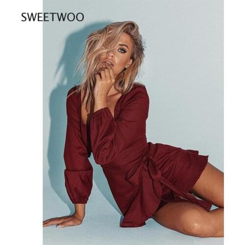 2021 Spring and Autumn New Mini Skirt Womens Solid Color Lantern Sleeve Ruffled Square Collar Long Sleeve Lace Dress Women