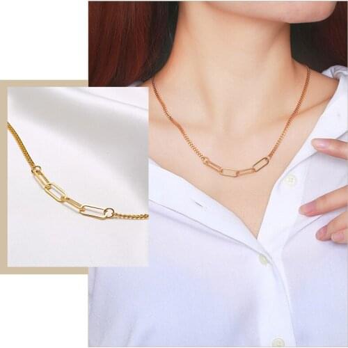 Gold Tone Paperclip Chain Choker Necklaces for Women, Anti Allergy Stainless Steel Oval Rectangle Link, Dainty Gift for her