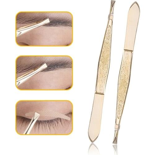 1PCS Gold Pro Eyebrow Tweezers Hair Beauty Slanted Stainless Steel Tweezer Makeup Tool for Face Hair Removel