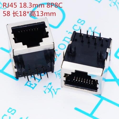 10pcs/lot RJ45 socket 58 18MM 58-8C network cable socket network interface 18.3mm 90 degree curved foot horizontal