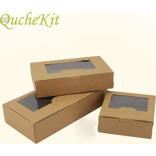 10pcs With Clear Window Kraft Paper Packaging Box Cake Box For Egg Tart Cupcake Wedding Home Party Supplies Candy Gift Boxes