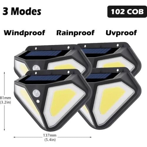 102LED 102COB Solar Light Outdoor Solar Lamp Powered Sunlight 3 Modes PIR Motion Sensor for Garden Decoration Wall Street