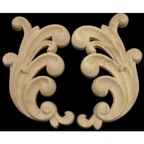 11CM Retro Wood Carved Decal Corner Long Onlay Applique Unpainted Door Furniture Woodcarving Decorative Wood Figurines Craft