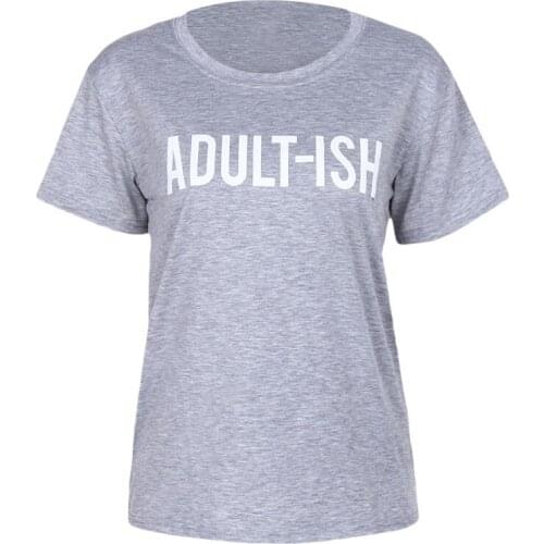 2020 New European American Letters Summer Women O Neck T Shirt Light Gray Printed Tops Casual Short Sleeved T Shirts Plus Size