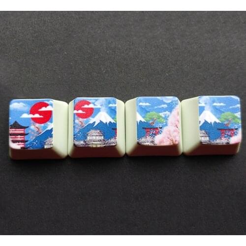 4pcs OEM R4 Colorful PBT Thicken Keycaps Mount Fuji Cute Cat Doraemon Cap For Cherry Mx Mechanical Keybaord WASD Arrow Key Cap