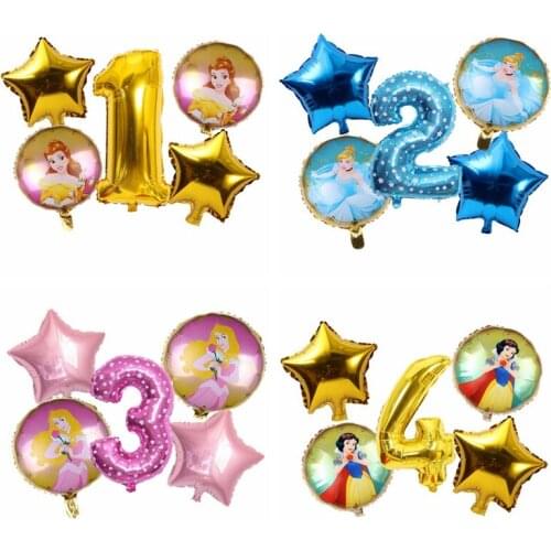 5pcs Snow White Aurora Belle Princess Girl Birthday Balloons Baby Shower Party Decoration Kids Toy Globos
