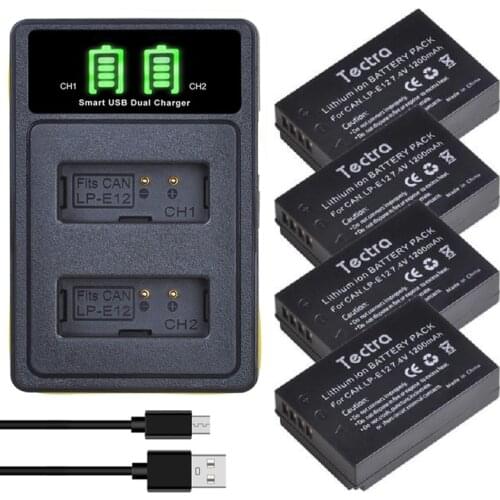 2pc LP-E12 LPE12 LP E12 Battery Battery AKKU+LCD display Charger for Canon EOS M50 M100 100D Kiss X7 Rebel SL1 DSLR Camera