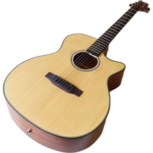 High grade solid spruce wood top 40 inch acoustic guitar cutaway 6 string folk guitar beginner guitar natural color with EQ