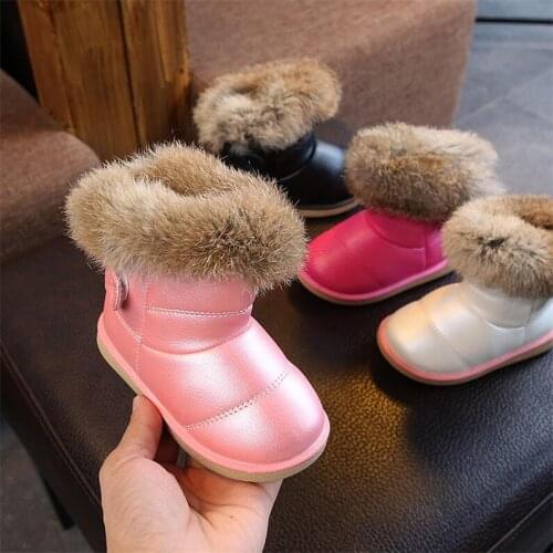 Girls boots Children cotton boots winter thick snow boots warm non-slip soft bottom kids shoes waterproof leather boy toddler