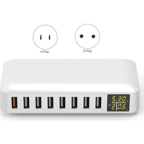 60W 8 Port USB Fast Charger QC3.0 HUB Smart Quick Charge LED Display Multi USB Charging Station For Mobile Phone
