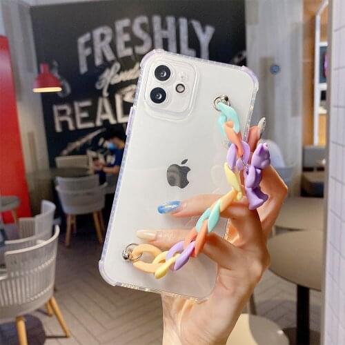 Colorful Hanging Chain Case For iphone 12 Pro X XS MAX XR 7 8 Plus Anti-fall Strap Bracelet Clear Cases For iphone 11 Pro Max