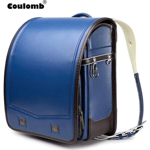Coulomb Randoseru Kid PU Solid Childrens School Bag 2020 New Style Contrast Color Design Boy Japanese Student Backpack сумка