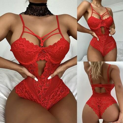 2021 Sexy Lingerie Erotic Set Ladies Strap Crochet Cutout Teddy Lingerie Embroidery Gauze Bandage Underwear купальник женский