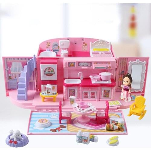 Fantasy Handbag House Sweetheart Princess Children Girl Play House Simulation Villa Kitchen Castle Toy Set Gift For Kids