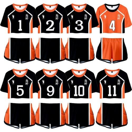 Haikyuu!! Hinata Shoyo Shirt Shorts Cosplay Costume Nishinoya Yuu Uniform Sports Men Bino High School Volleyball Club Women