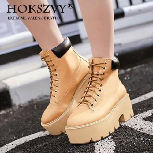 HOKSVZY Womens Thick Heels Womens Platform Heels Casual Autumn Winter Waterproof Color Matching Wedge Heel Ankle Boots JXQ