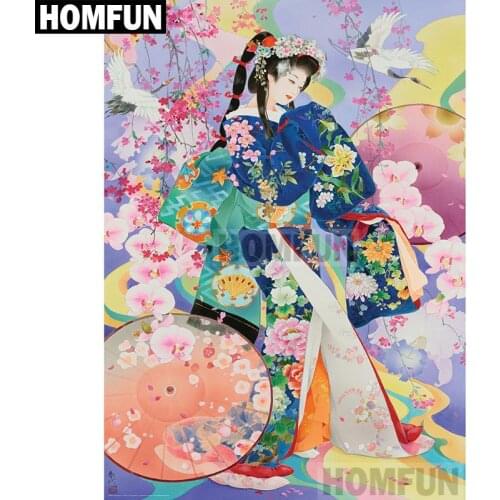 HOMFUN Full Square/Round Drill 5D DIY Diamond Painting "Japanese women" Embroidery Cross Stitch 5D Home Decor Gift A01936