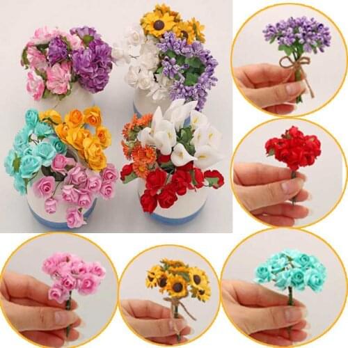 10 Styles Handmade Fake Purple Lavender Bouquet Sunflower Calla lily Doll Decor Artificial Flowers For Doll House Carnation Rose