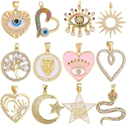 Juya DIY Enamel Greek Evil Eye Love Heart Crescent Faith Star Lion Tree Snake Charms For Handmade Fashion Pendant Jewelry Making