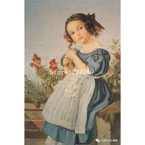 Oil painting cute girl child baby Arts Needlework 14CT Canvas Unprinted Handmade Embroidery Cross Stitch Kits DIY Home Decor