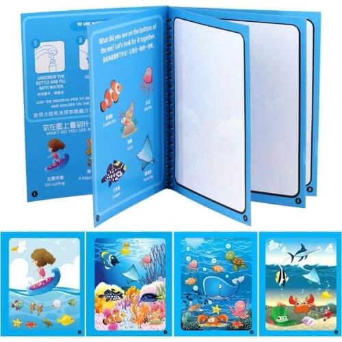 Magic Water Drawing Book Reusable Coloring Book With Pen Doodle Painting Board Montessori Toys For Kids Children Creative Gift