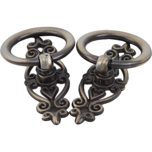 2PCS Good Quality Vintage Kitchen Cabinet Cupboard Dresser Door Drawer Ring Pulls Handle Knobs Zinc Alloy Furniture Pull Knob