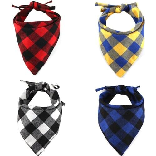 Red Yellow Blue Black White Plaid Dog Scarf Bandana Cotton Adjustable Neck Scarf For Dog Pet Bandana Dog Pet Products For Dogs