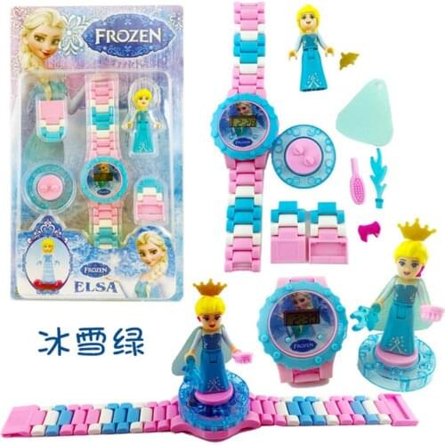 Disney Moana Frozen Anna Elsa Princess Dolls Electronic Blocks Watch Anime Action Figures Toys Children Birthday Christmas Gifts