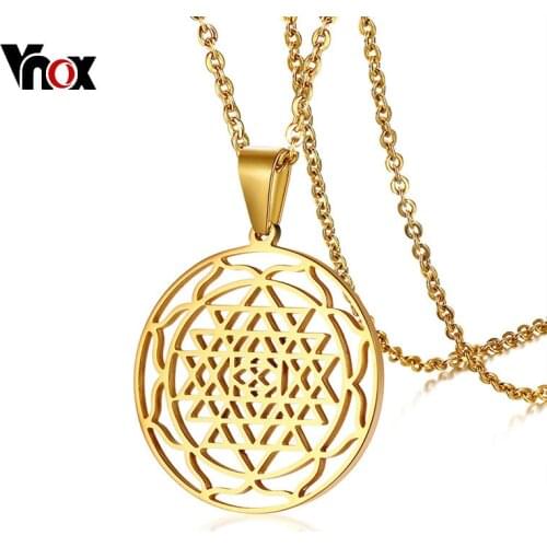 Vnox Shri Chakra Yantra Pendant for Women Men Necklace Gold Color Stainless Steel Shakti Sri Lanka Unisex Casual Jewelry