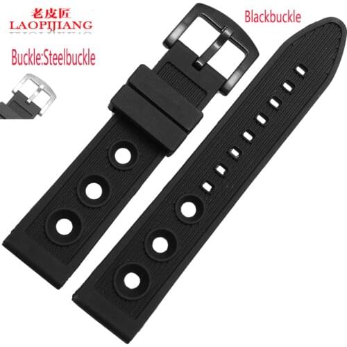 Laopijiang Duty quality 22mm 24mm black for men waterproof silicone rubber watchband waterproof strap