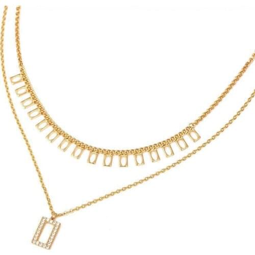 MxGxFam 2 Chain Geometry Pendant Necklaces For Sexy Women Europe Hot Jewelry Gold Color 18 k Good Quality