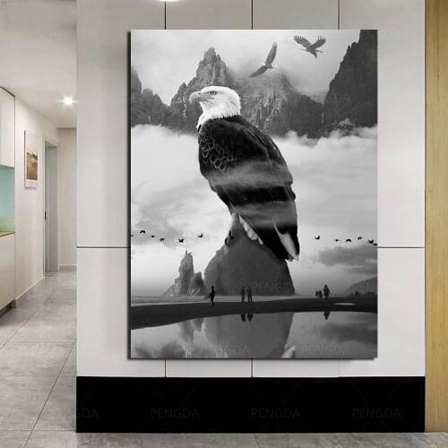 Wall Art Eagle Canvas Painting Home Decoration Black and White Posters HD Printed Modular Animal Pictures Framework For Bedroom