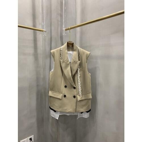 High 2021 New Ladies Quality Fashion Sleeveless Lapel Pearl Pendant Big Waistband 0107