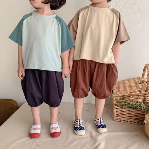 2021 Summer New Baby T Shirts Korean Style Color Matching Cotton T-shirts For Boys Girls Kids Fashion Casual Tees Child Clothes