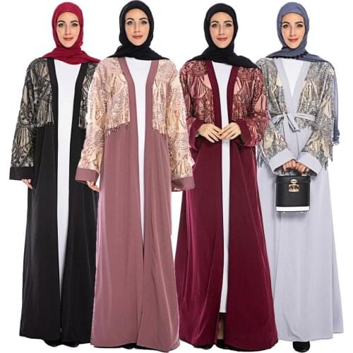 Sequins Abaya Muslim Women Kimono Long Maxi Dress Robes Jilbab Dubai Kaftan Gown Arab Islam Clothing Turkish Party Open Cardigan