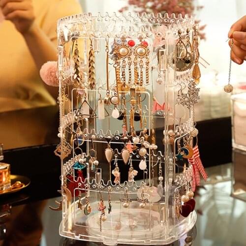 360 degree rotation Plastic Clear Earrings Studs Display Rack Earring Jewelry Display Stand Holder Storage Box 168 Holes