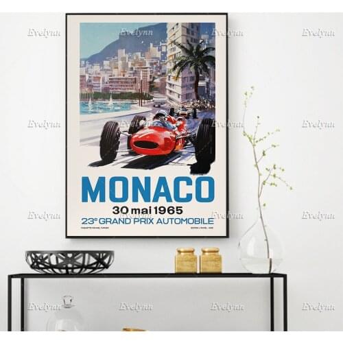 Vintage Car Monaco Gran Prix Poster 1965/Rally Wall Art/Automotive Wall Art Prints Home Decor Canvas Unique Gift Floating Frame