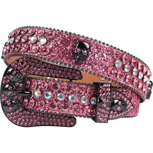 Western Skull Belt Men Women Rhinestone Belt Diamond Pin Buckle Studded Belts Ceinture Femme Cinto De Strass Cowboy Cowgirl Jean