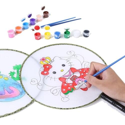 Hand-painted blank fan children cartoon pattern DIY creative painting round palace fan toy gift birthday gift Christmas