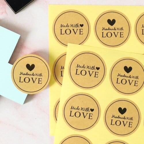 102pcs Handmade with love Seal sticker Kraft paper Sealing sticker DIY Gifts posted/Baking Decoration Paper label