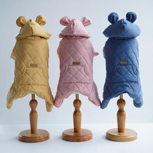 Warm Dog Clothes Winter Pet Jacket Cute Bear Ear Small Dog Coat Diamond Shape Design Pet Overalls For Dogs Chihuahua Jupmsuit