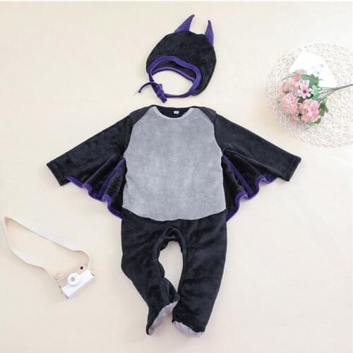 Newborn Infant Spring Autumn Footsuit with Hat, Bat Shape Cosplay Halloween Loose Version Festive Clothing, 3-24Months