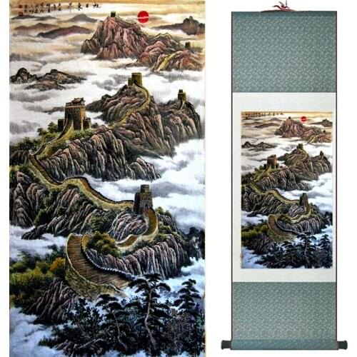 Top quality crane and great Wall Painting Home Office Decoration Chinese scroll painting landscape painting 040717